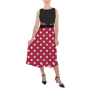 Belted Chiffon Midi Dress - Minnie Rock The Dots