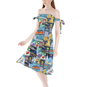 Strapless Bardot Midi Dress - Tomorrowland Vintage Attraction Posters