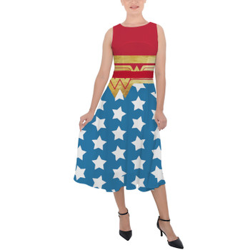 Belted Chiffon Midi Dress - Wonder Woman Super Hero Inspired
