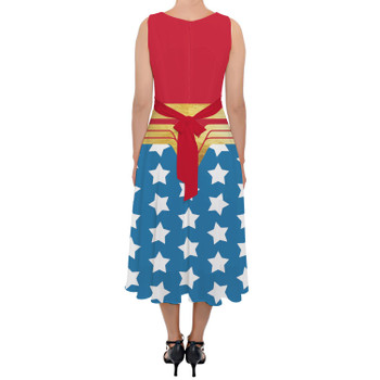 Belted Chiffon Midi Dress - Wonder Woman Super Hero Inspired