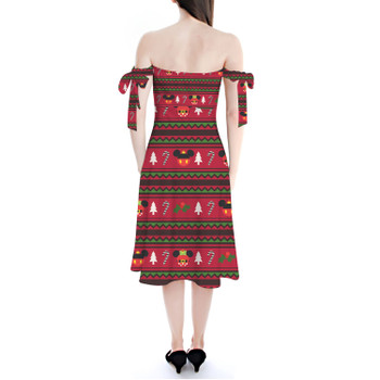 Strapless Bardot Midi Dress - Christmas Mickey & Minnie Sweater Pattern