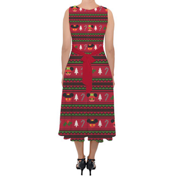 Belted Chiffon Midi Dress - Christmas Mickey & Minnie Sweater Pattern