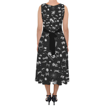 Belted Chiffon Midi Dress - Space Ship Battle Star Wars Inspired