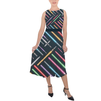 Belted Chiffon Midi Dress - Lightsabers Star Wars Inspired