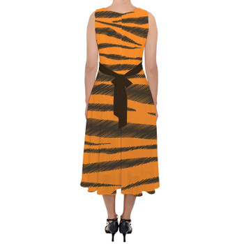 Belted Chiffon Midi Dress - Tigger Stripes Winnie The Pooh Inspired