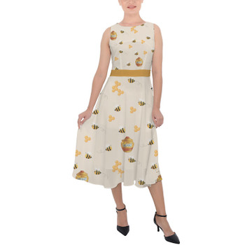 Belted Chiffon Midi Dress - Hunny Pots Winnie The Pooh Inspired