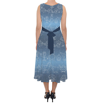 Belted Chiffon Midi Dress - Toy Story Line Drawings