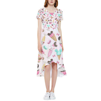 High Low Midi Dress - Mouse Ears Snacks in Pastel Watercolor