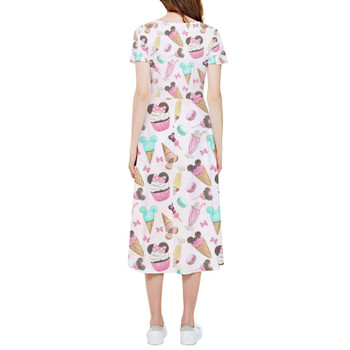 High Low Midi Dress - Mouse Ears Snacks in Pastel Watercolor