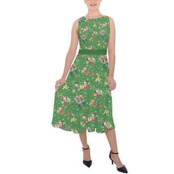 Belted Chiffon Midi Dress - Mickey & Friends Celebrate Christmas