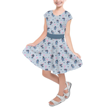 Girls Short Sleeve Skater Dress - Happy Stitch