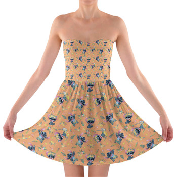 Sweetheart Strapless Skater Dress - Tropical Stitch