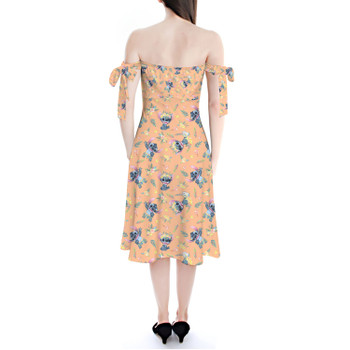 Strapless Bardot Midi Dress - Tropical Stitch