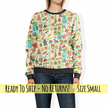 Women's Sweatshirt - S - Hidden Mickeys Colorful Retro Disney Christmas - READY TO SHIP 