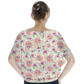 Batwing Chiffon Top - Peachy Floral Minnie Ears