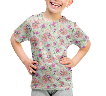 Youth Cotton Blend T-Shirt - Peachy Floral Minnie Ears