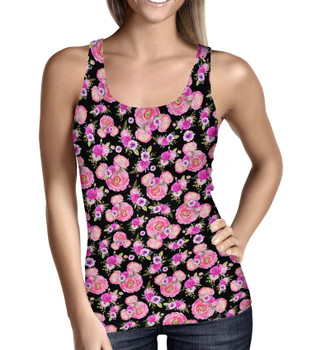 Women's Tank Top - Fuchsia Pink Floral Minnie Ears