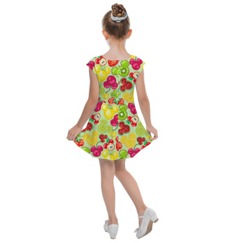 Girls Cap Sleeve Pleated Dress - Mickey's Fruit Fiesta