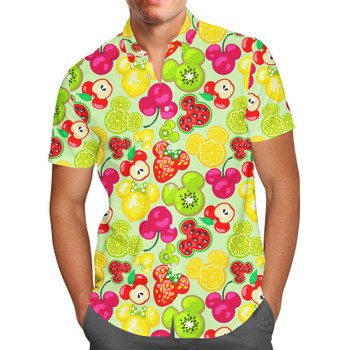 Men's Button Down Short Sleeve Shirt - Mickey's Fruit Fiesta