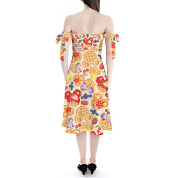 Strapless Bardot Midi Dress - Magical Breakfast Waffles