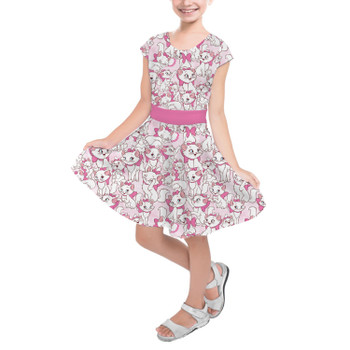 Girls Short Sleeve Skater Dress - Marie with her Pink Bow