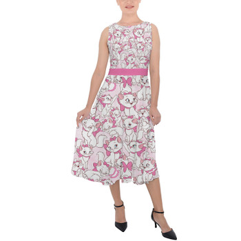 Belted Chiffon Midi Dress - Marie with her Pink Bow