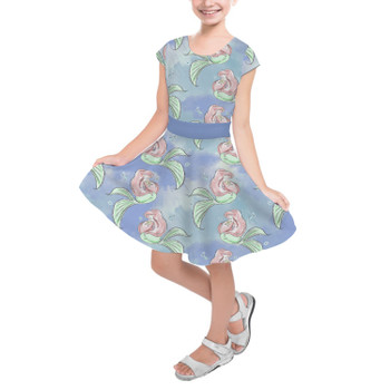 Girls Short Sleeve Skater Dress - Sketch of Ariel