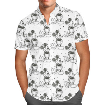 Men's Button Down Short Sleeve Shirt - Sketch of Mickey Mouse