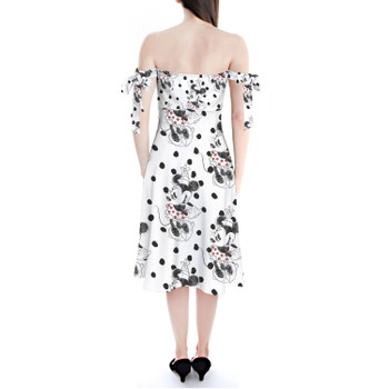 Strapless Bardot Midi Dress - Sketch of Minnie Mouse