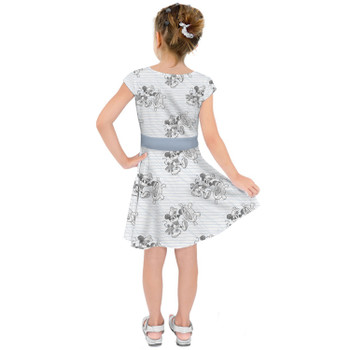 Girls Short Sleeve Skater Dress - Sketch of Steamboat Mickey