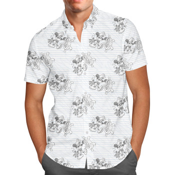 Men's Button Down Short Sleeve Shirt - Sketch of Steamboat Mickey