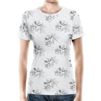 Women's Cotton Blend T-Shirt - Sketch of Steamboat Mickey