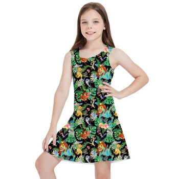 Girls Sleeveless Dress - Watercolor Lion King Jungle