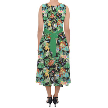 Belted Chiffon Midi Dress - Watercolor Lion King Jungle