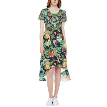 High Low Midi Dress - Watercolor Lion King Jungle