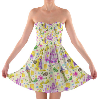 Sweetheart Strapless Skater Dress - Watercolor Tangled