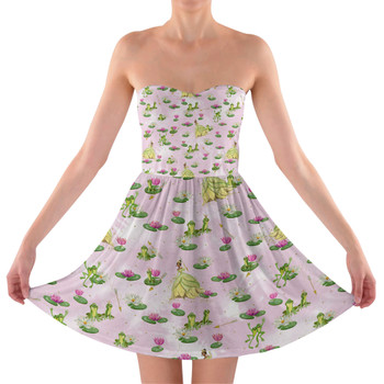 Sweetheart Strapless Skater Dress - Watercolor Princess Tiana & The Frog