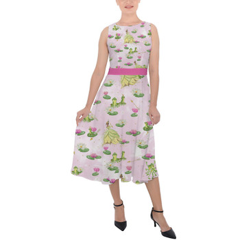Belted Chiffon Midi Dress - Watercolor Princess Tiana & The Frog