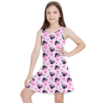 Girls Sleeveless Dress - Watercolor Minnie Mouse In Pink