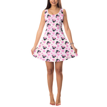 Sleeveless Flared Dress - Watercolor Minnie Mouse In Pink