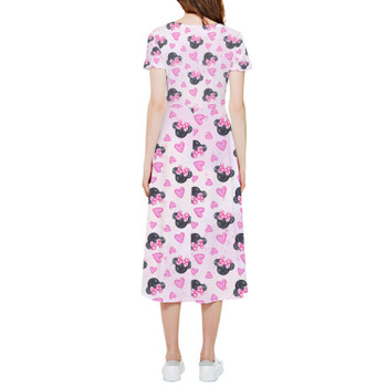 High Low Midi Dress - Watercolor Minnie Mouse In Pink