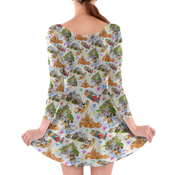 Longsleeve Skater Dress - Watercolor Disney Parks Trains & Drops