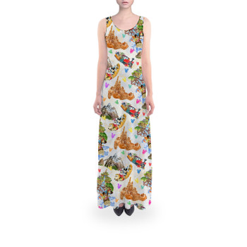 Flared Maxi Dress - Watercolor Disney Parks Trains & Drops