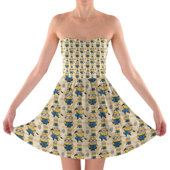 Sweetheart Strapless Skater Dress - Minions Bananas