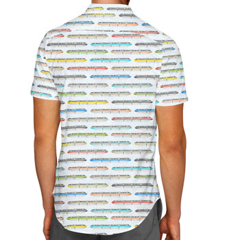 Men's Button Down Short Sleeve Shirt - Disney Monorail Rainbow