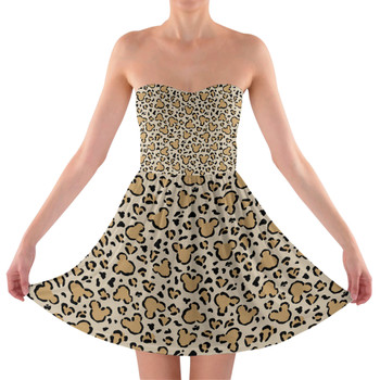 Sweetheart Strapless Skater Dress - Mouse Ears Animal Print