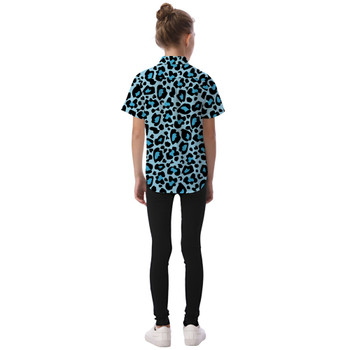 Kids' Button Down Short Sleeve Shirt - Ken's Bright Blue Leopard Print