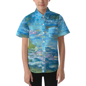 Kids' Button Down Short Sleeve Shirt - Monet Water Lillies