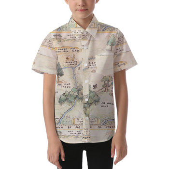 Kids' Button Down Short Sleeve Shirt - Hundred Acre Wood Map Winnie The Pooh Inspired