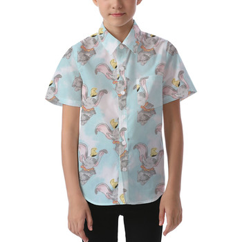 Kids' Button Down Short Sleeve Shirt - Sketch of Dumbo